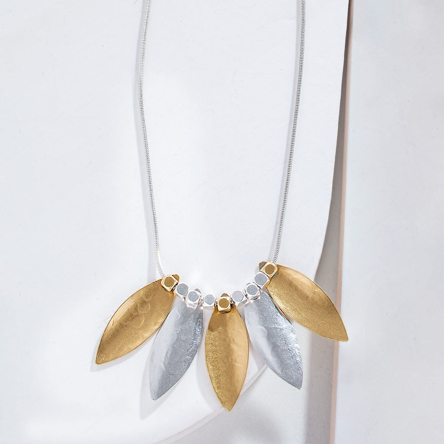 Mixed Metal Leaf Statement Necklace