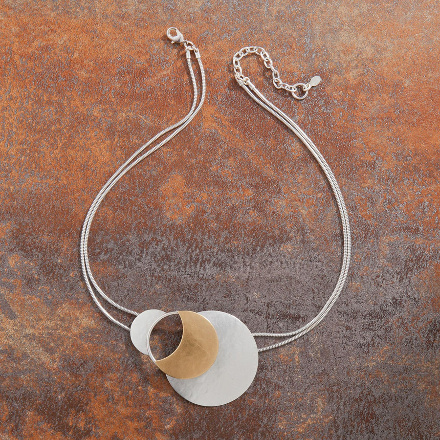 Mixed Metal Wide Circles Pendant Necklace
