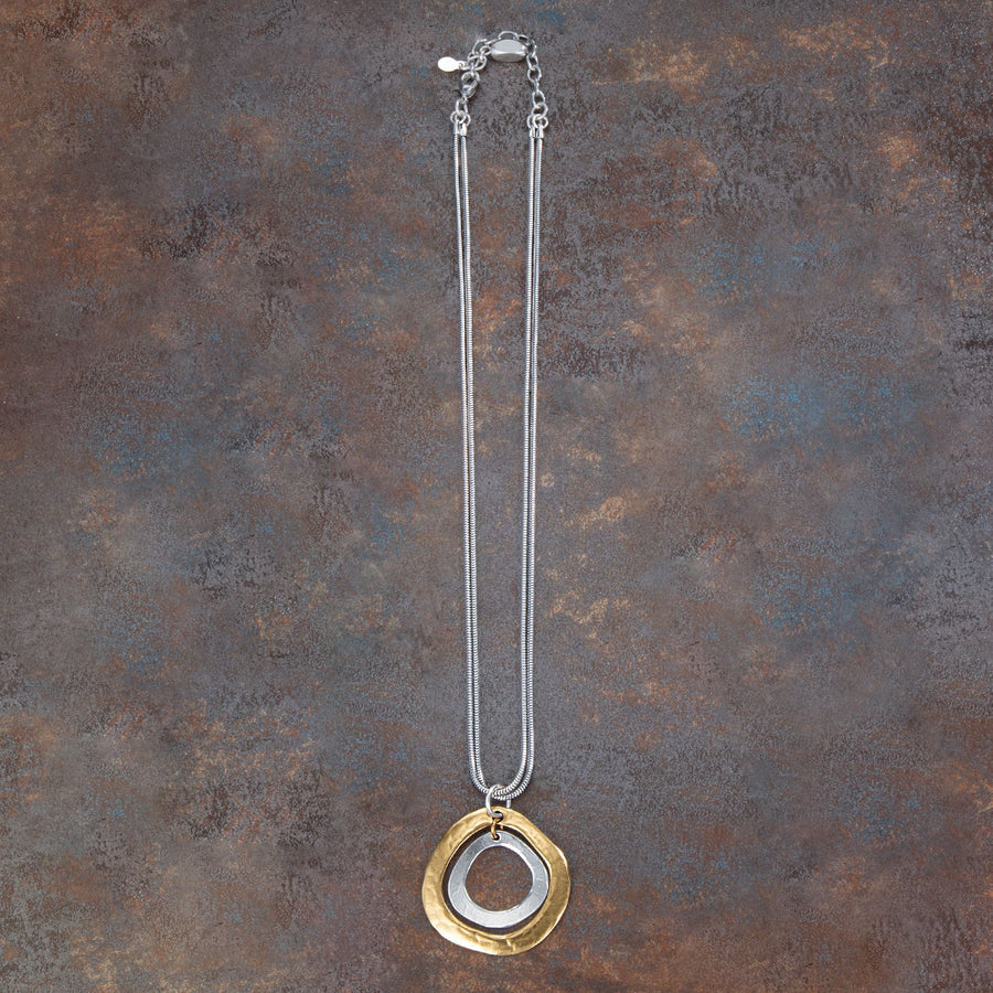 Mixed Metal Open Rings Pendant Necklace