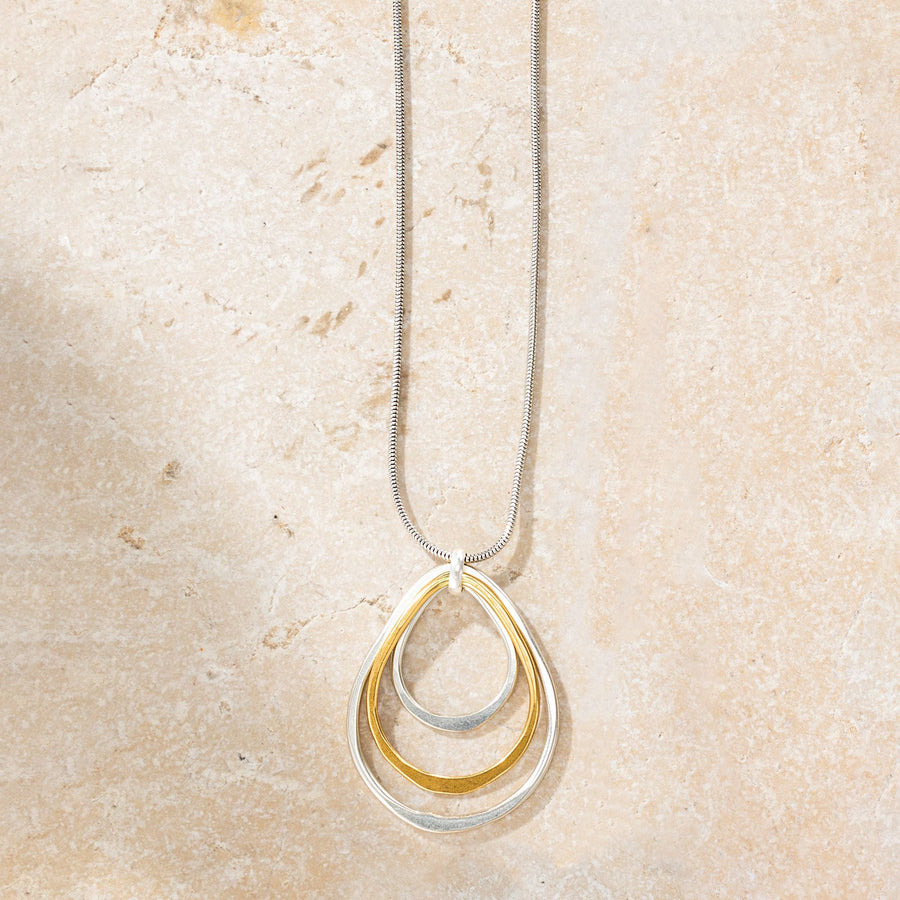 Mixed Metal Triple Oval Pendant Necklace