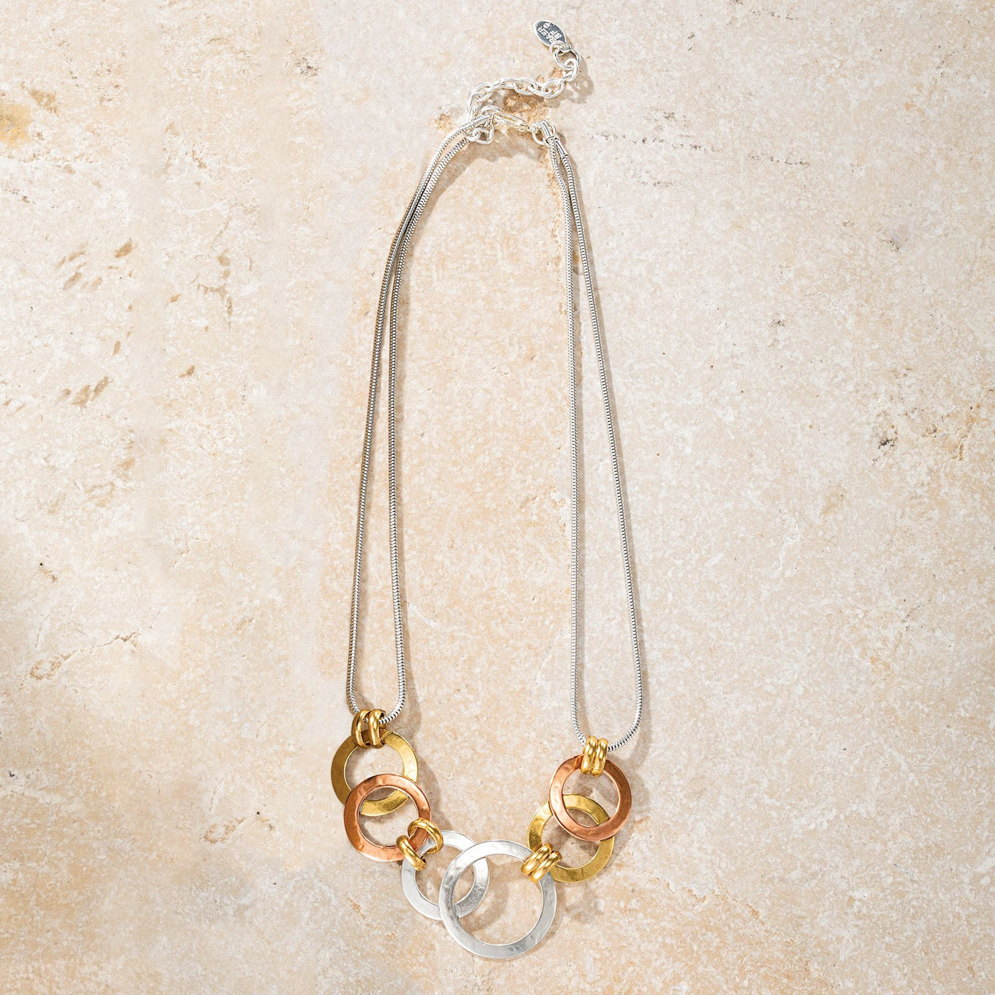 Marjorie's Mixed Metal Linked Rings Statement Necklace