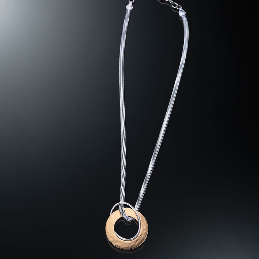 Mixed Metal Hoop Pendant Necklace