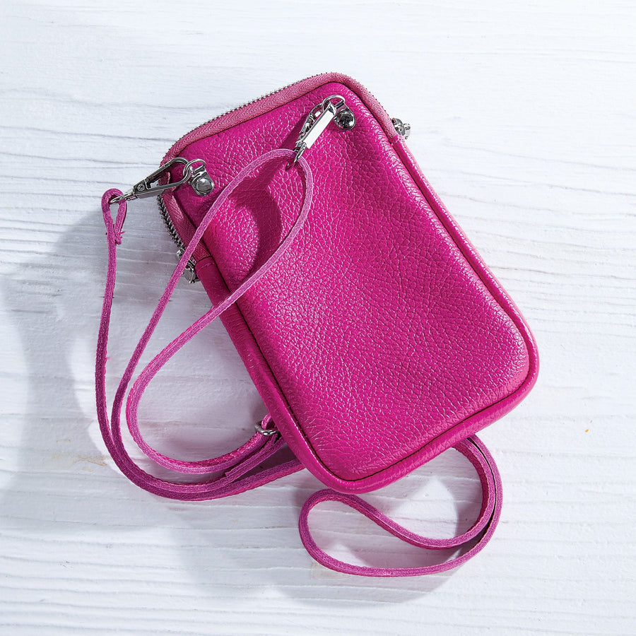 Italian Leather Palermo Pink Cellphone Crossbody