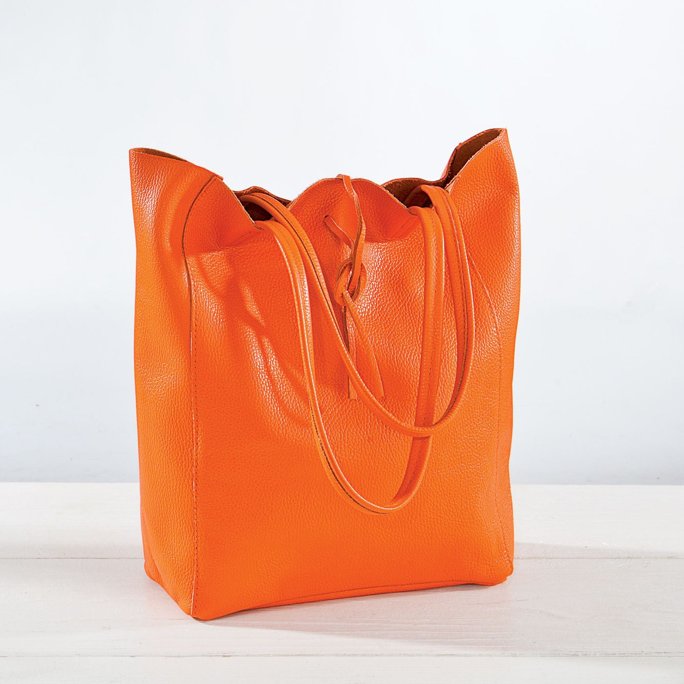 Francesca Orange Italian Leather Tote Uno Alla Volta