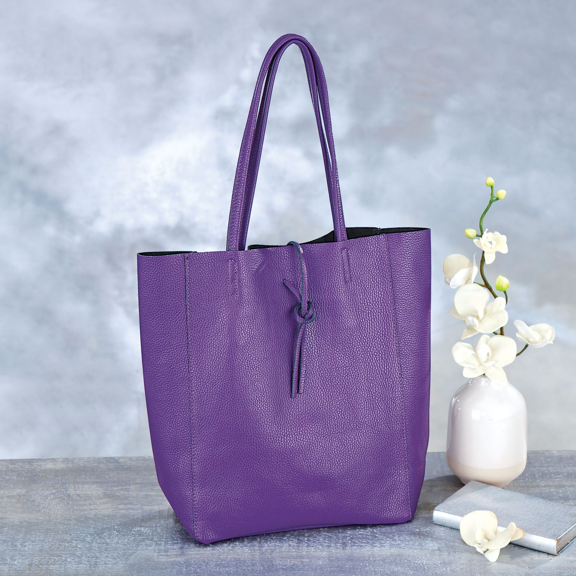 Italian Leather Francesca Purple Tote