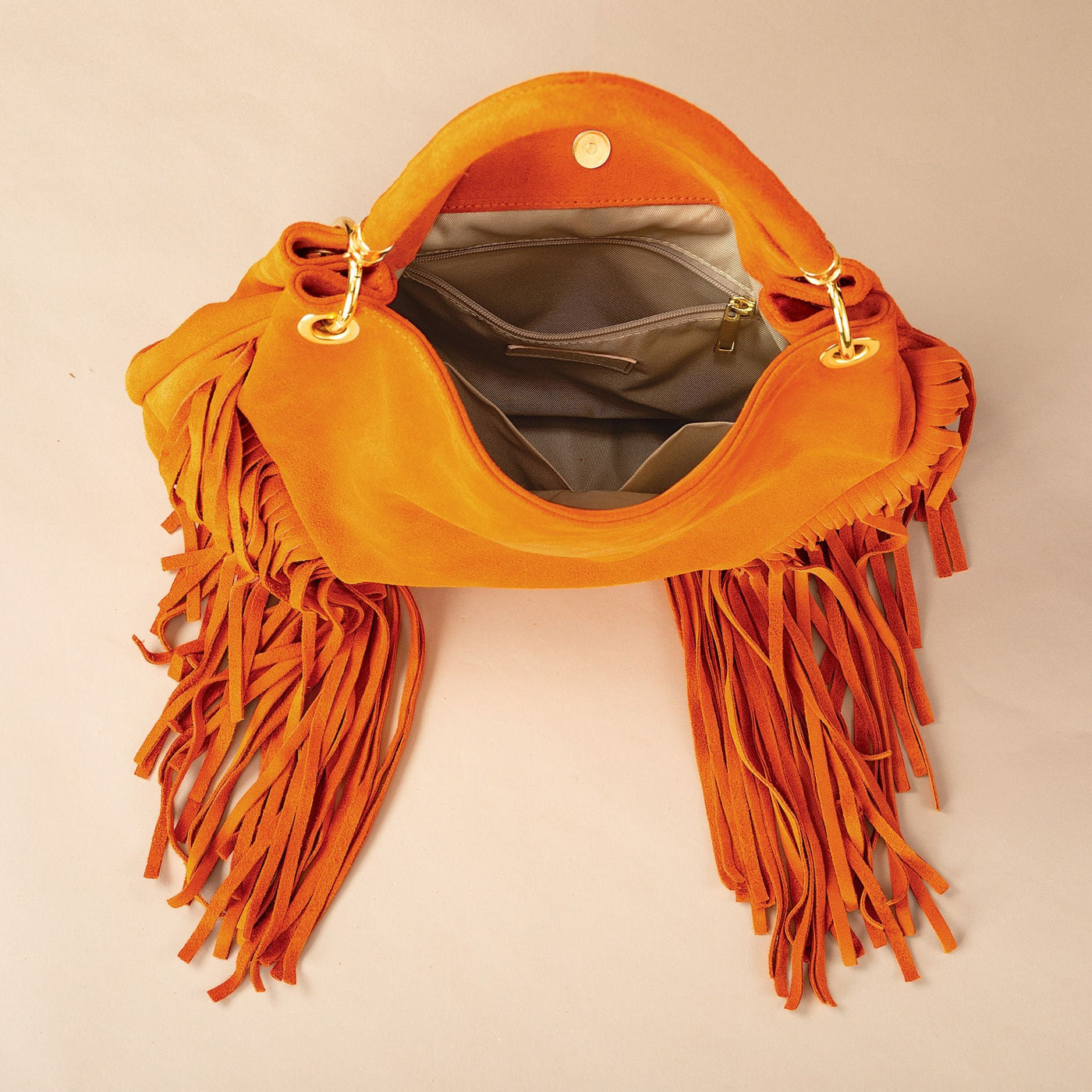 Italian Suede Orange Bologna Hobo Bag