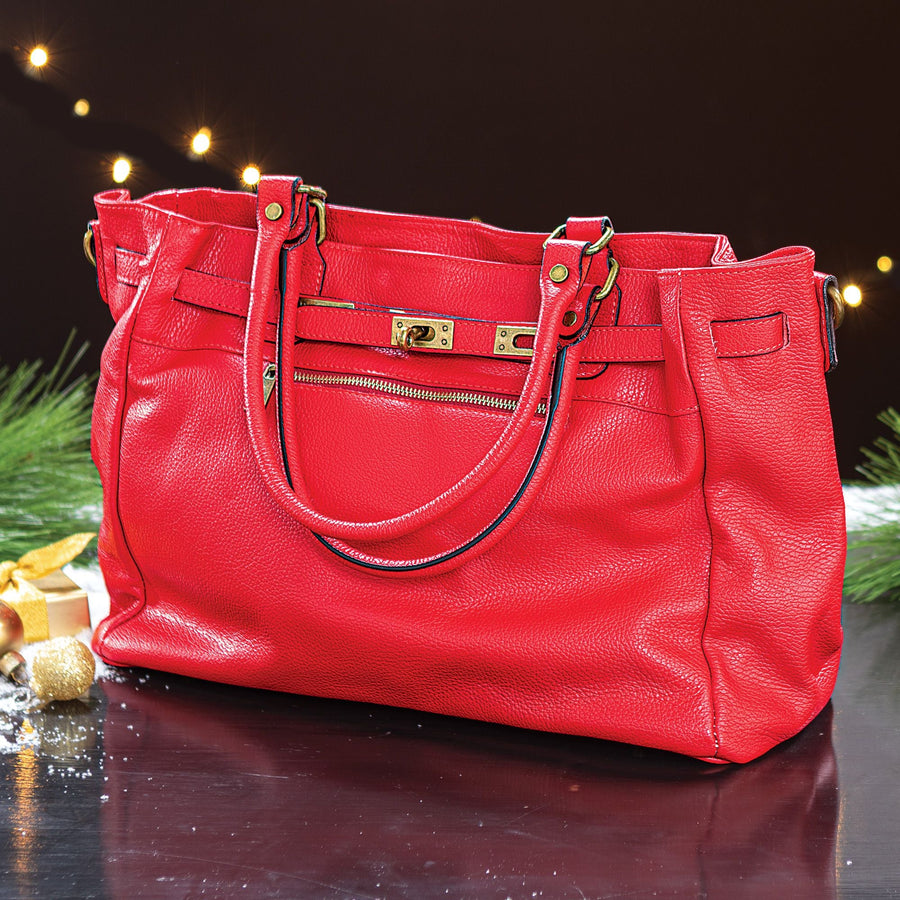Lago Di Lugano Italian Leather Red Handbag