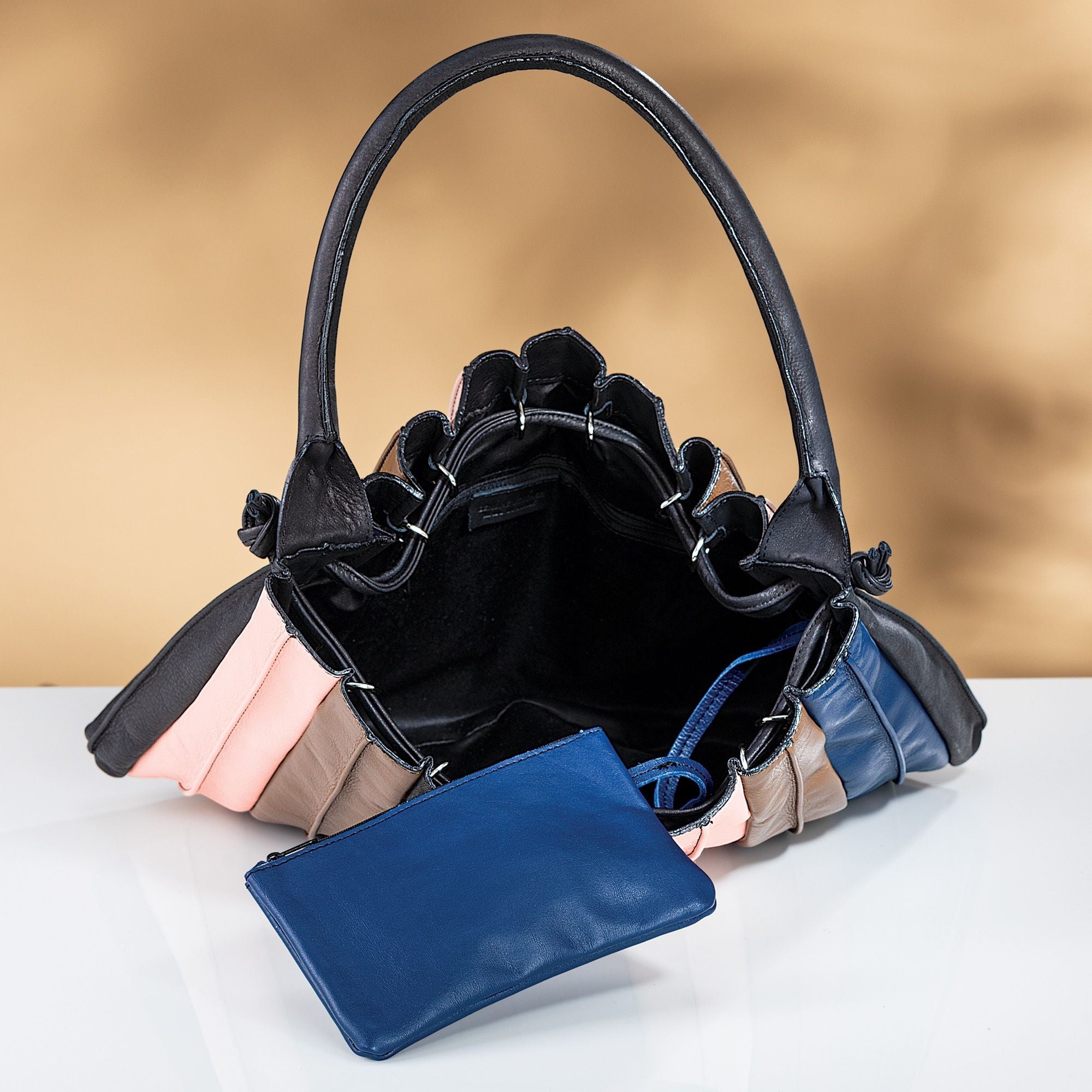 Italian Leather Corno Grande Multi-Colored Pink Handbag