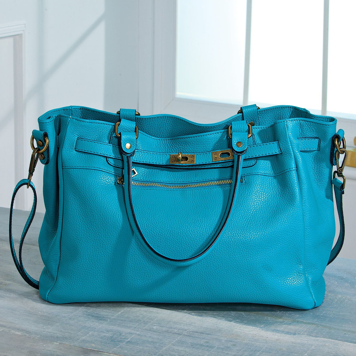 Lago Di Lugano Turquoise Italian Leather Handbag