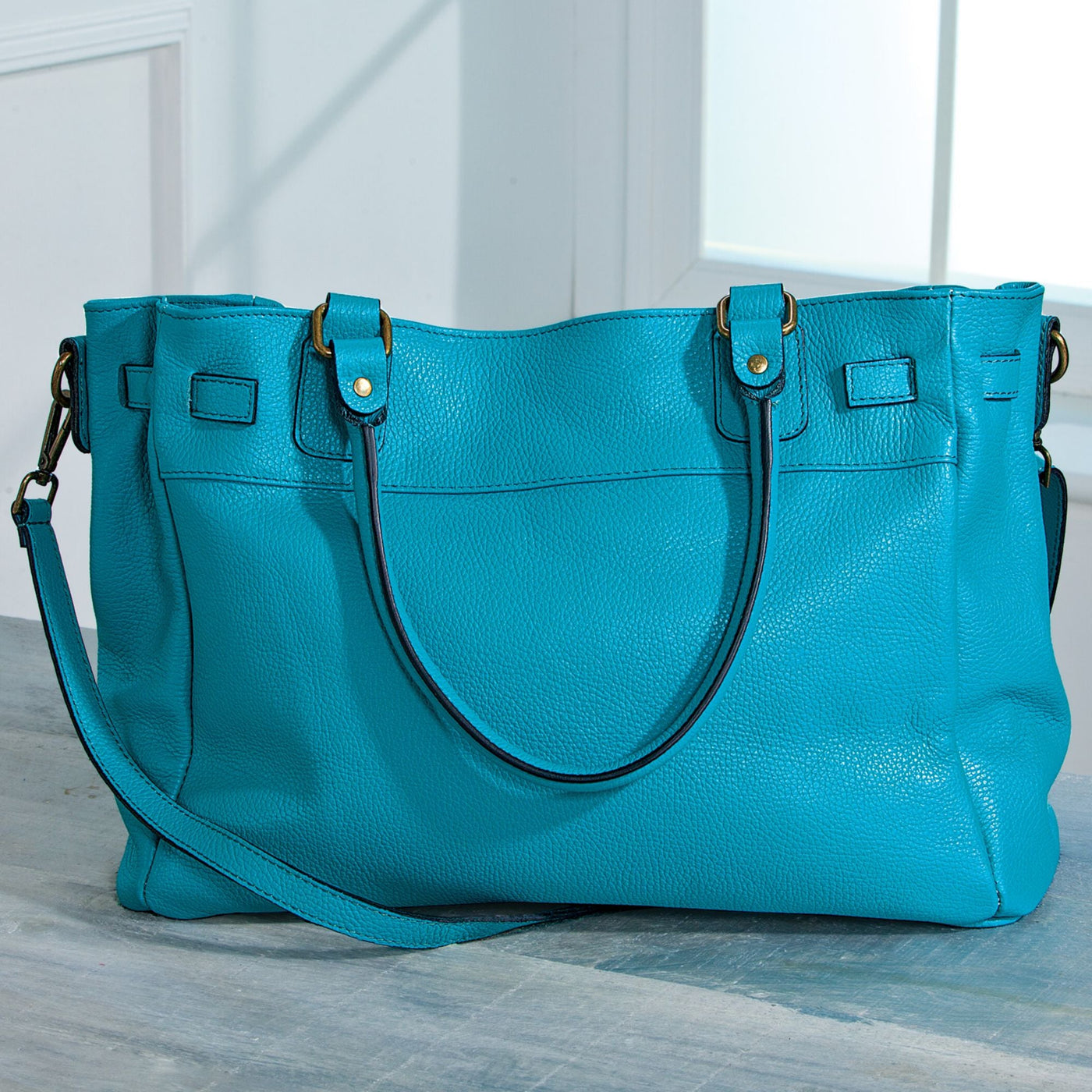 Lago Di Lugano Turquoise Italian Leather Handbag