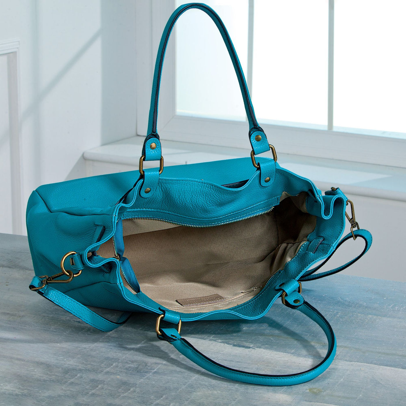 Lago Di Lugano Turquoise Italian Leather Handbag