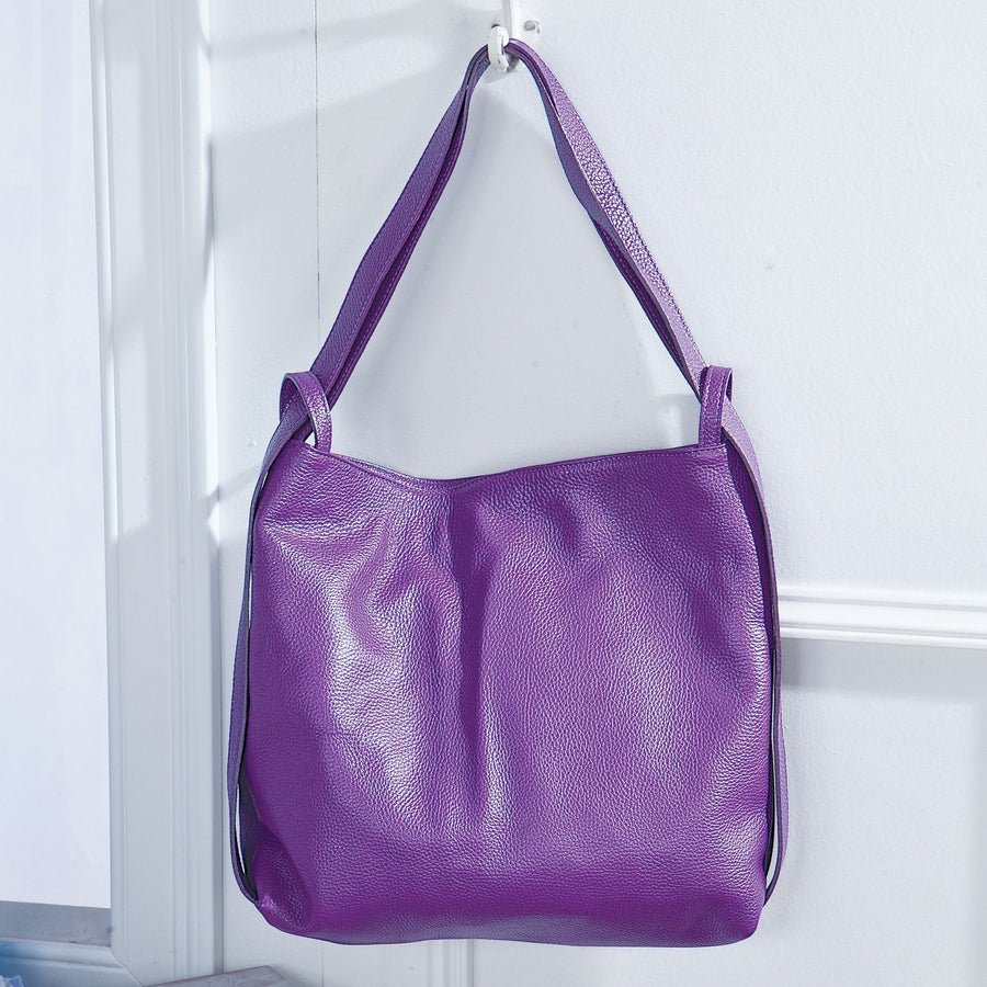 Italian Leather Mortella Purple Handbag
