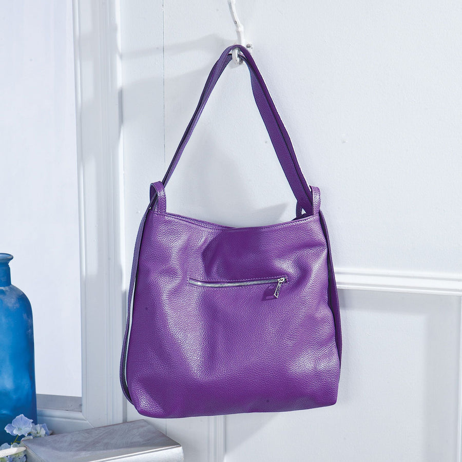 Italian Leather Mortella Purple Handbag