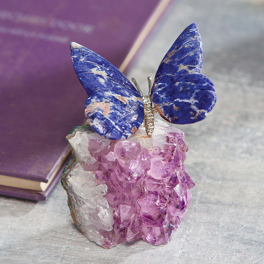 Sodalite & Amethyst Blue Morpho Butterfly Sculpture