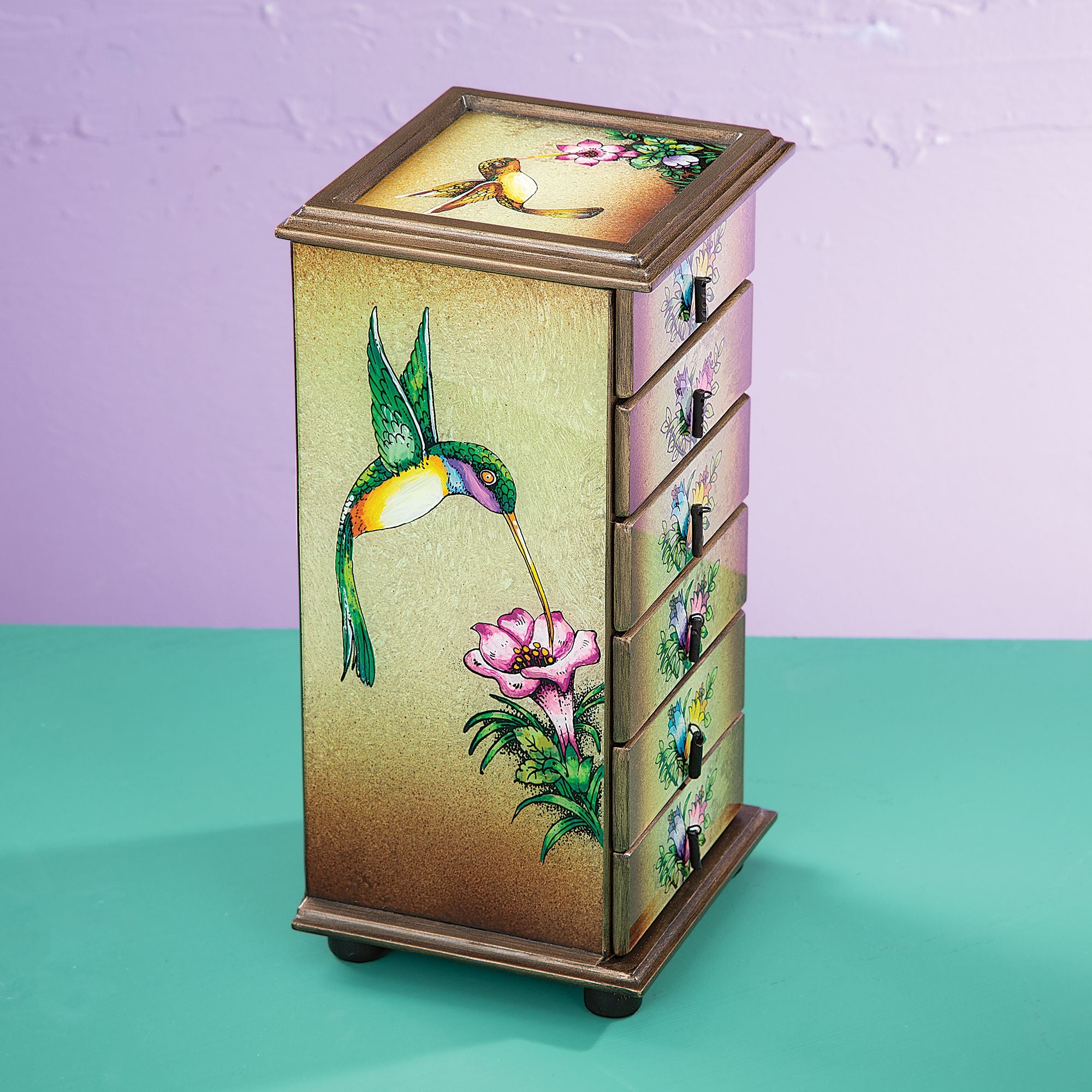 Wooden Hummingbird Jewelry Bureau