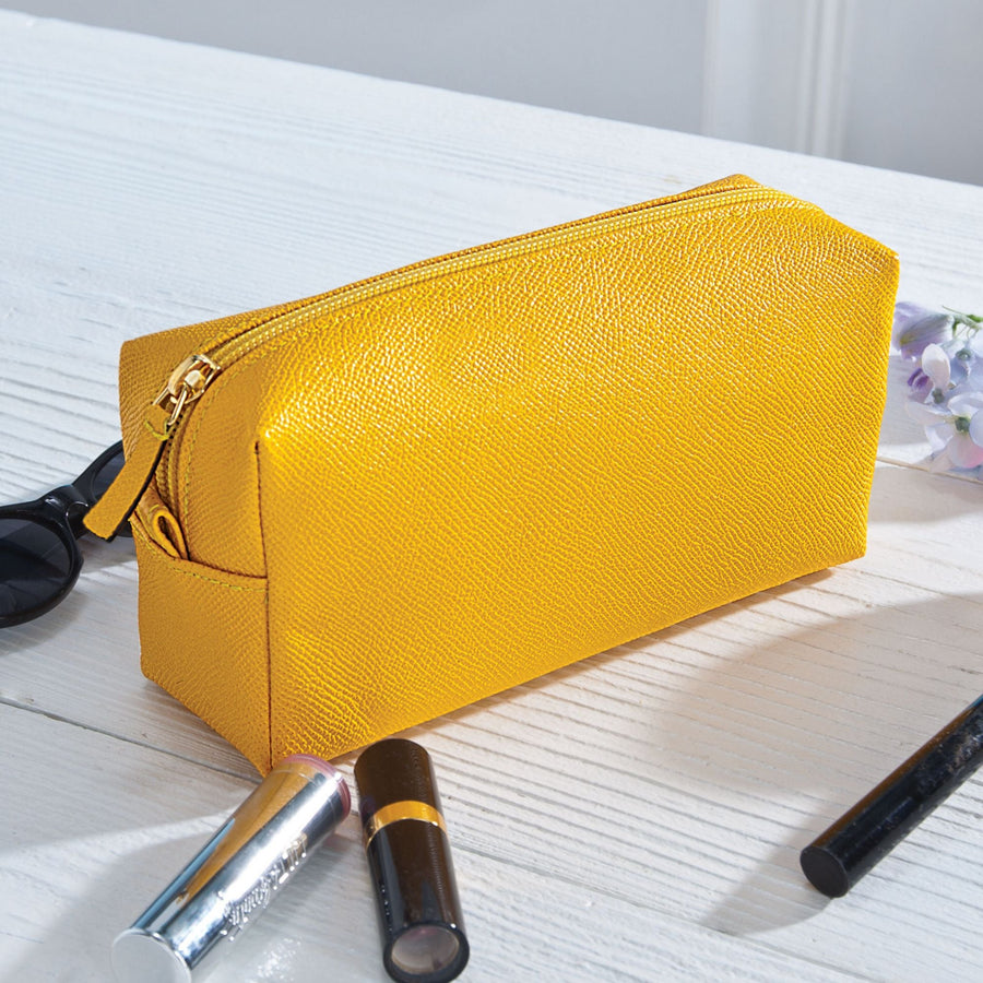 Italian Leather Yellow Cosmetic Bag