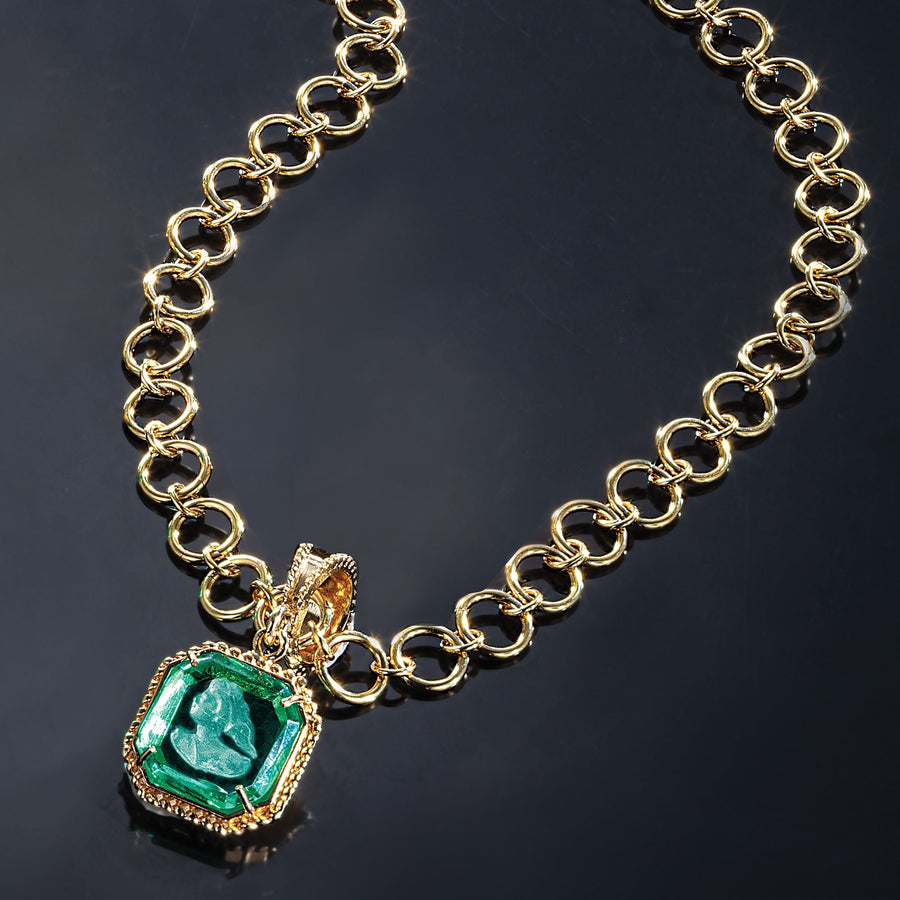 Elegant Emerald Intaglio Cameo Necklace