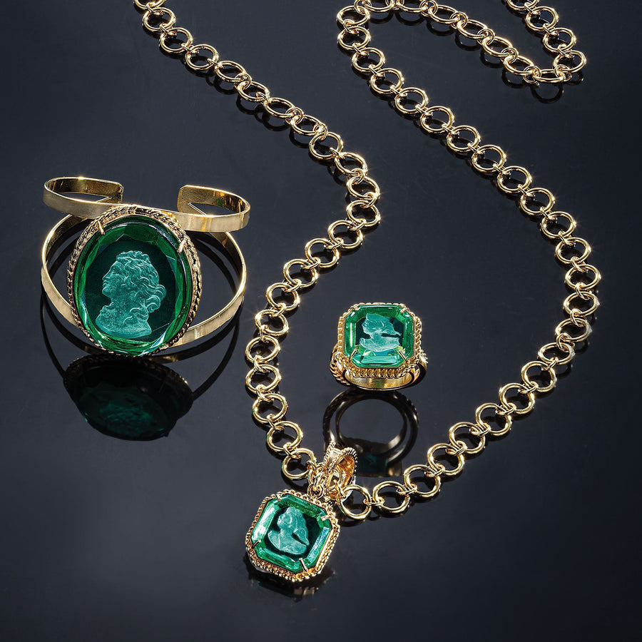 Elegant Emerald Intaglio Cameo Necklace