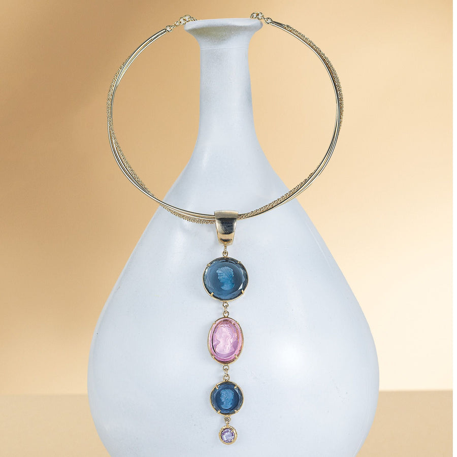 Pink & Blue Intaglio Pendant Necklace