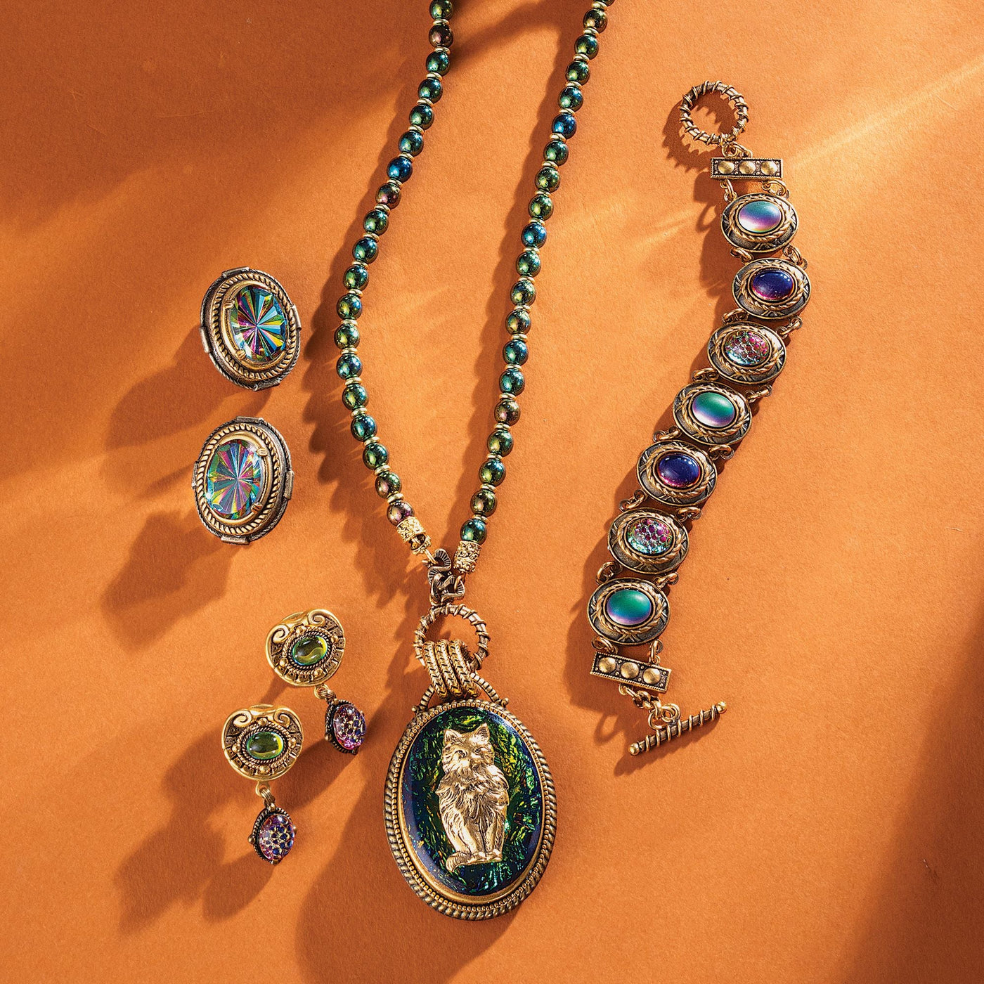 Vintage-Style Crystals & Cats Statement Necklace