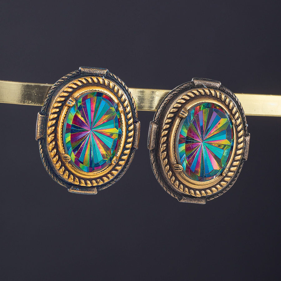 Vintage-Style Oval Crystal Earrings