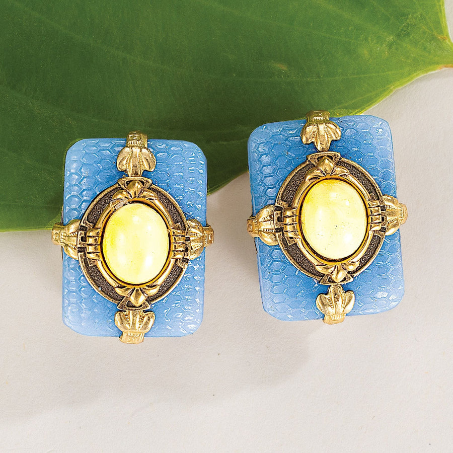 Vintage-Style Jonquil & Blue Glass Clip-On Earrings