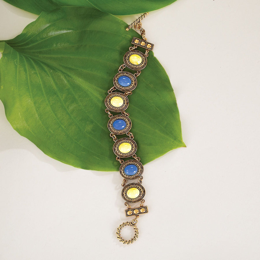 Vintage-Style Jonquil & Blue Glass Bracelet