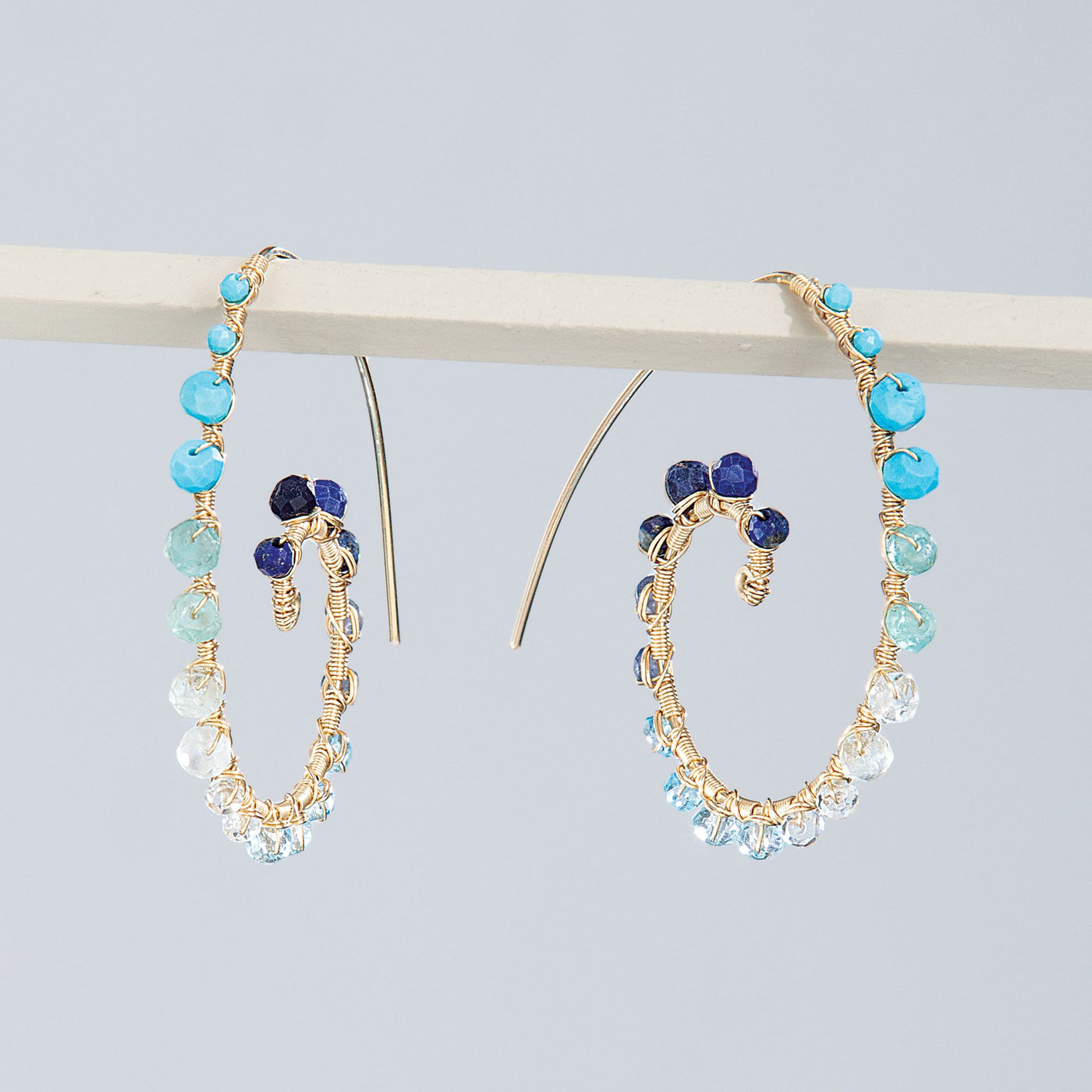 Gemstone Blue Ombre Swirling Hoop Earrings