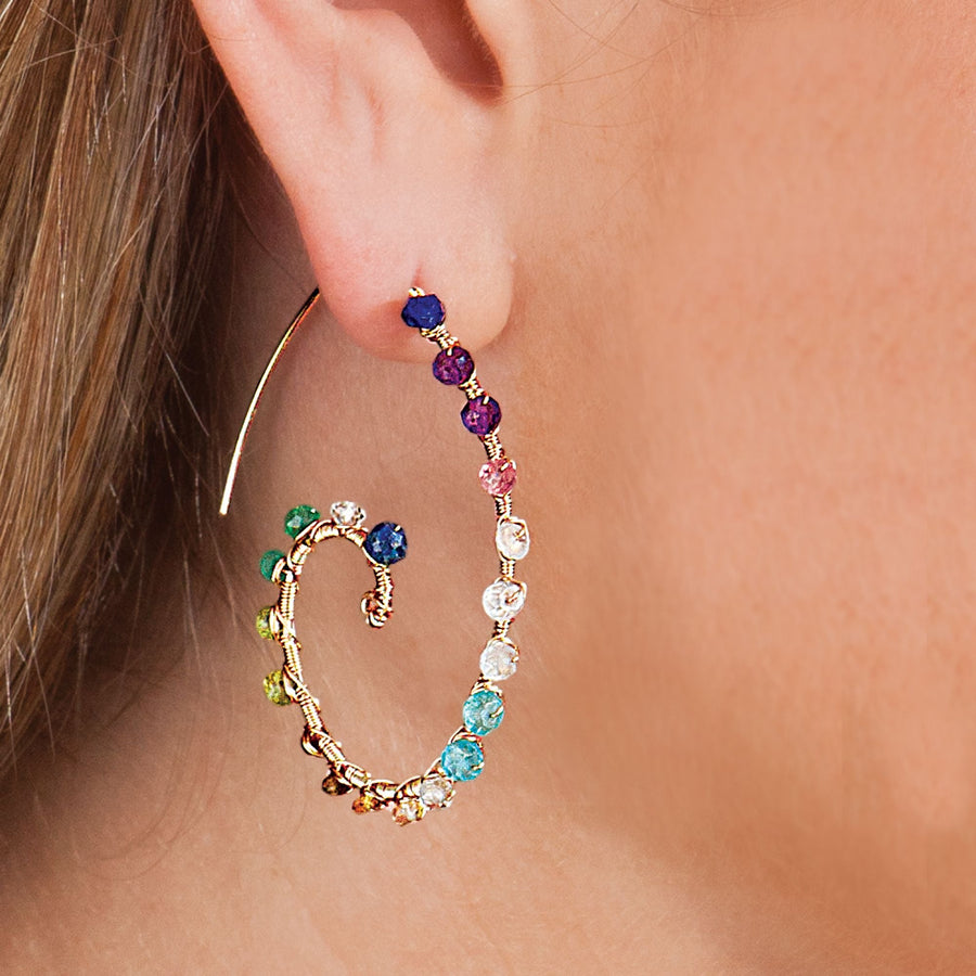 Gemstone Swirling Hoop Earrings