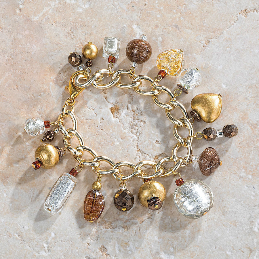 Murano Glass Gold Love Charm Bracelet