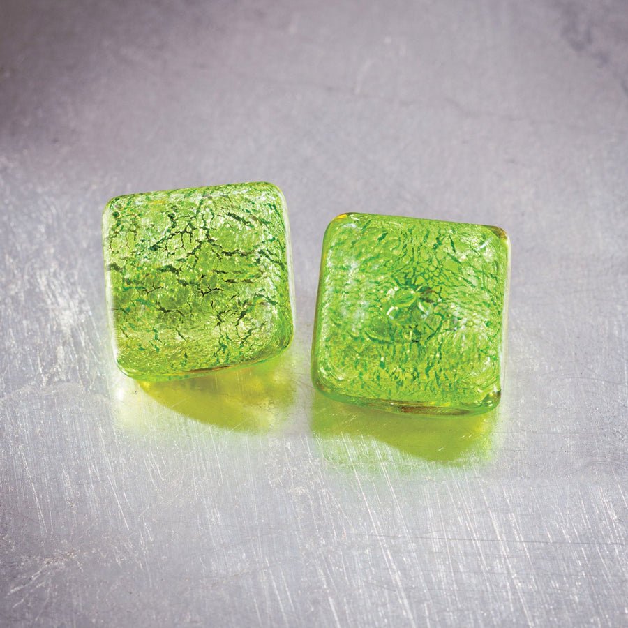Murano Glass Lime Green Square Clip-On Earrings