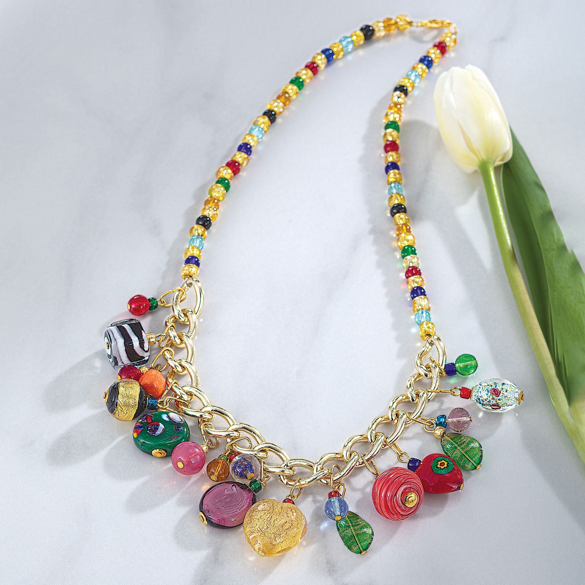 Multicolored Magic Murano Glass Charm Necklace Uno Alla Volta