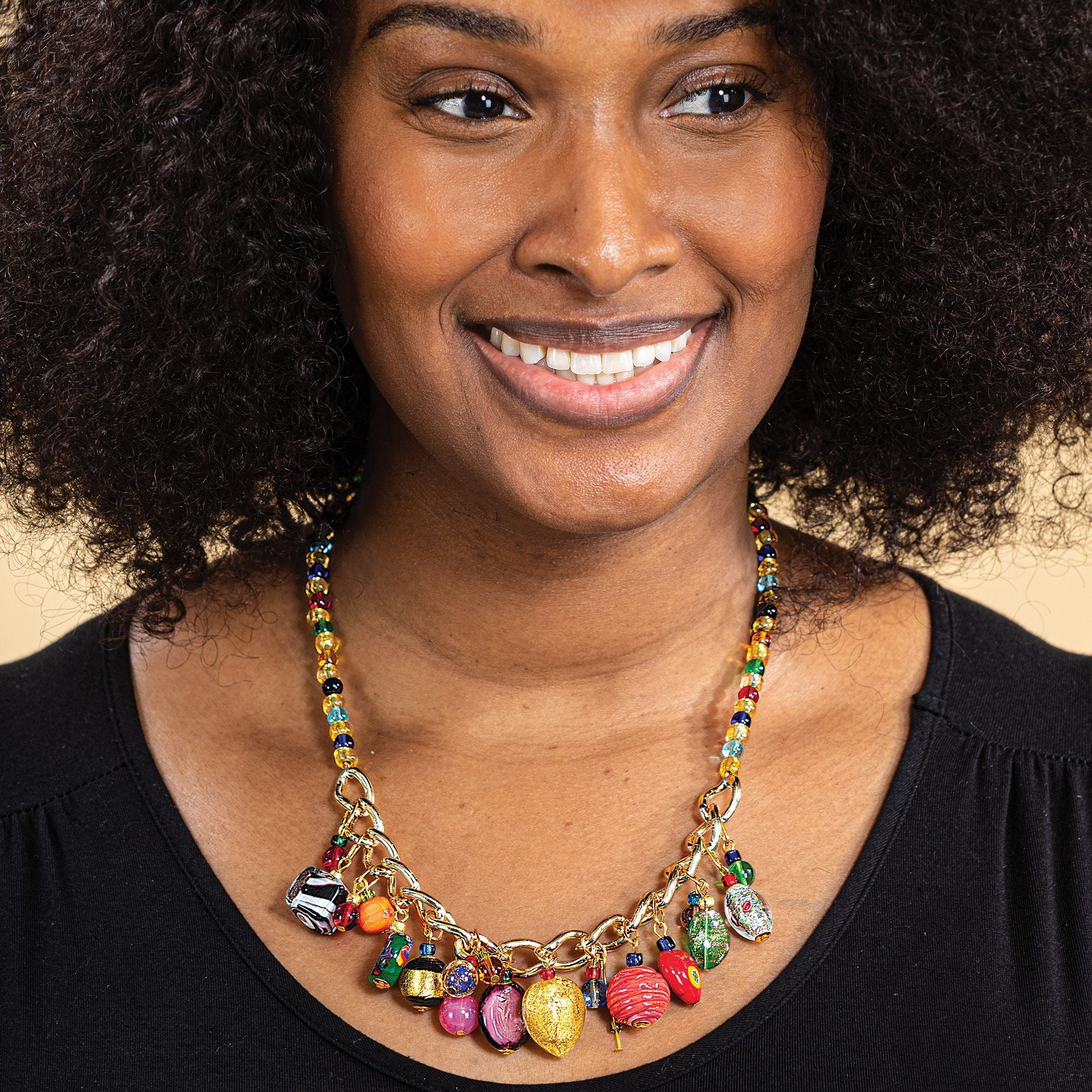 Multicolored Magic Murano Glass Charm Necklace Uno Alla Volta