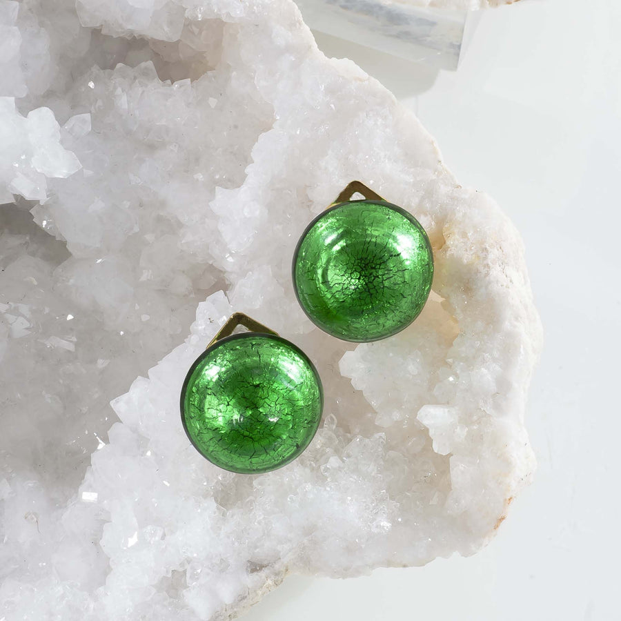 Murano Glass Green Clip On Button Earrings