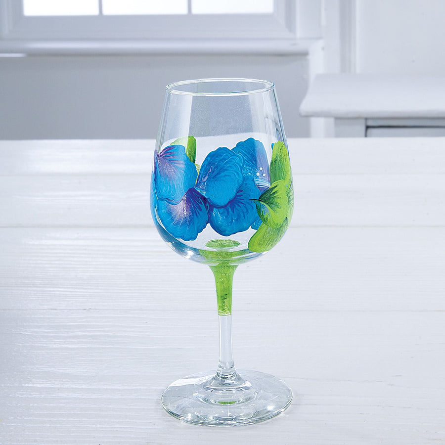 Blue Violet Hand-Painted Floral Wine Glass