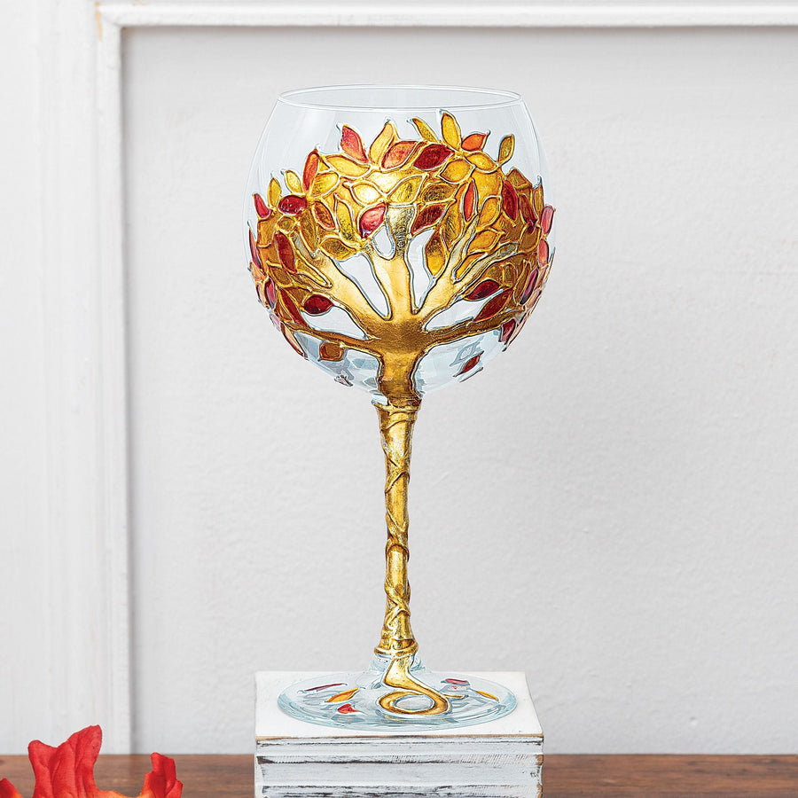 Hand-Gilded Fall Leaves Wine Glass