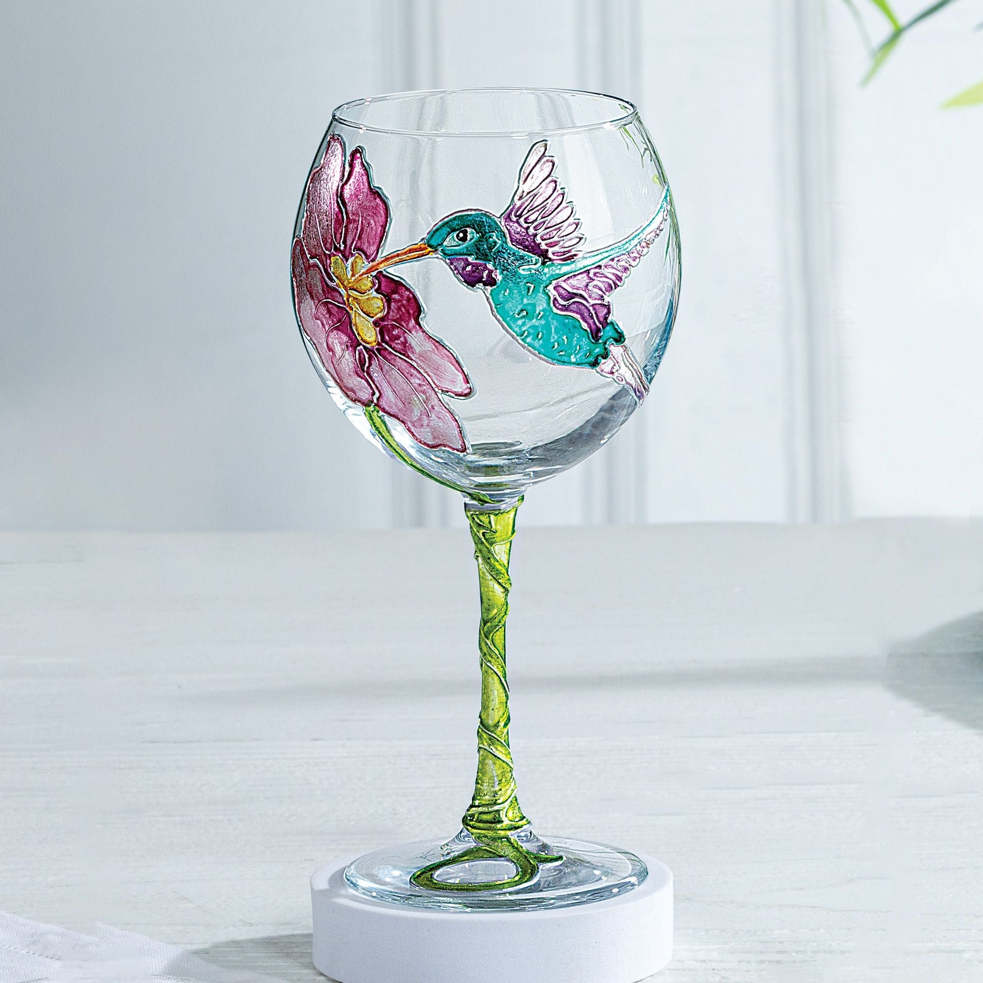Hand-Gilded Blue Hummingbird Wine Glass