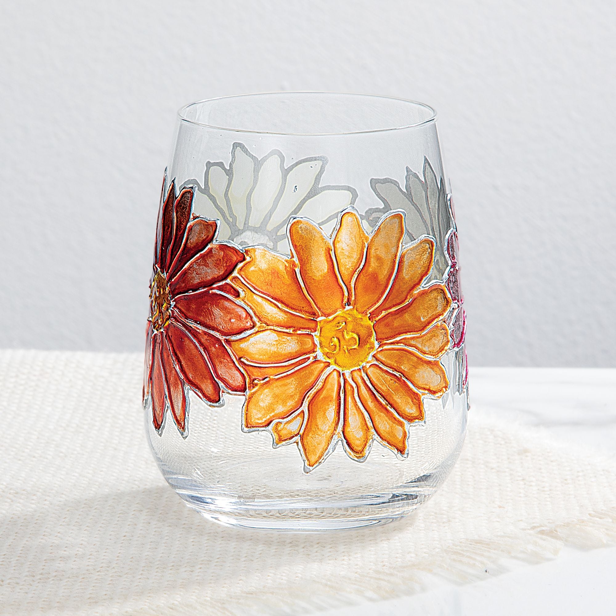 Hand-Gilded Gerber Daisy Stemless Glass