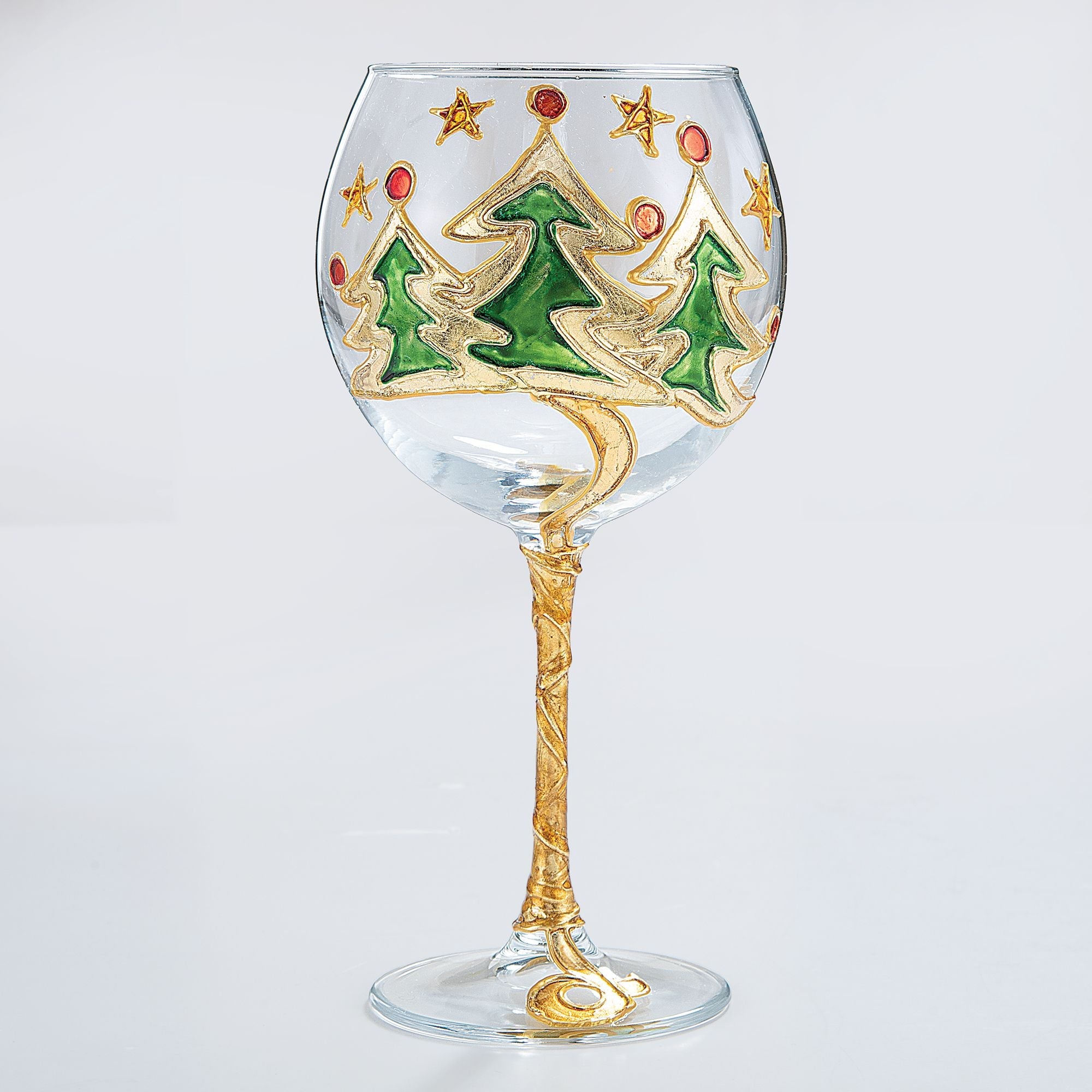 Hand-Gilded Christmas Trees Wine Glass