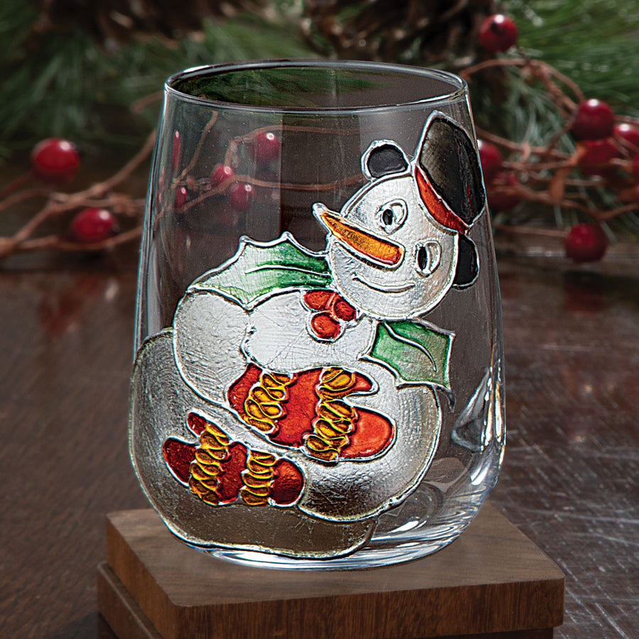 Hand-Gilded Snowman Stemless Glass