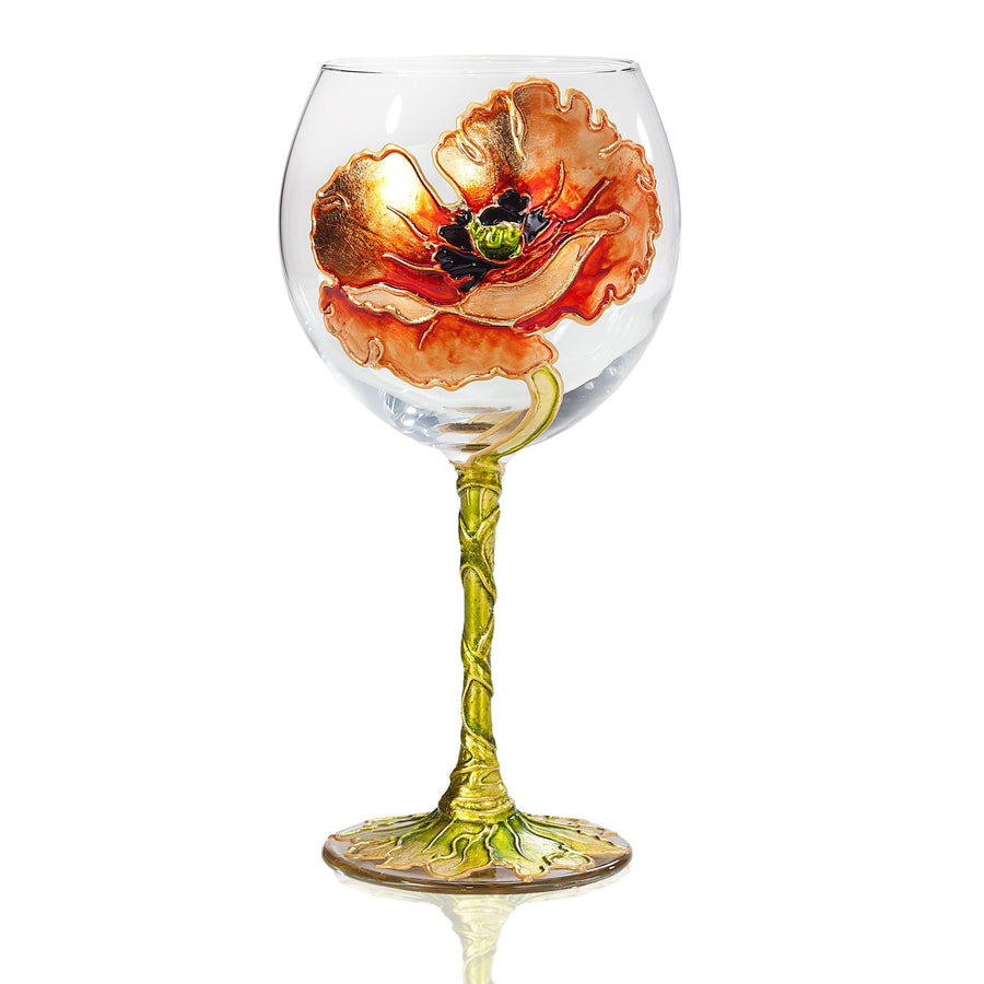 Hand-Gilded Poppy Flower Wine Glass