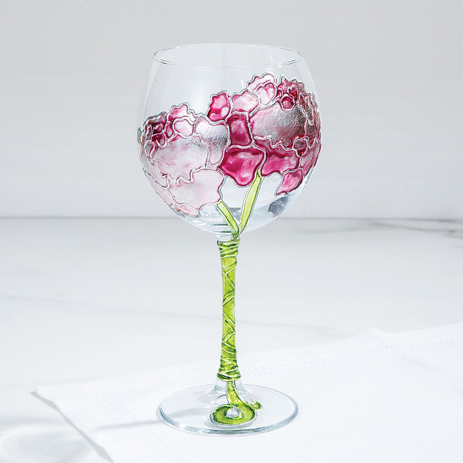 Hand-Gilded Pink Peony Wine Glass