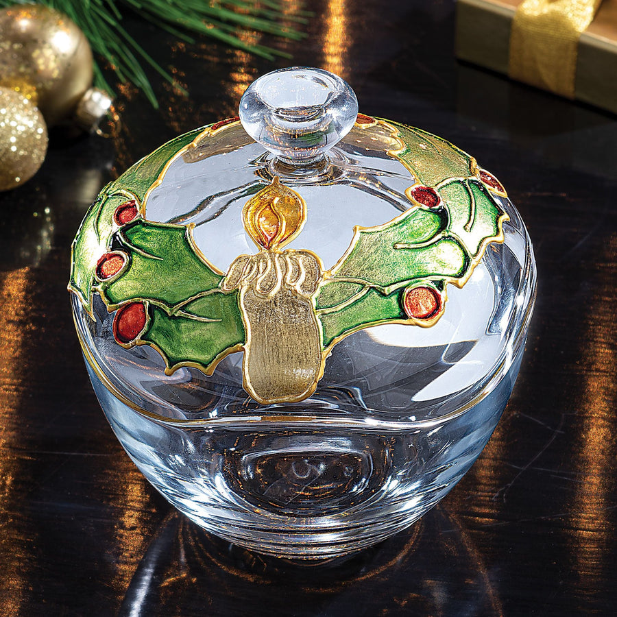 Hand-Gilded Holiday Wreath Glass Bowl