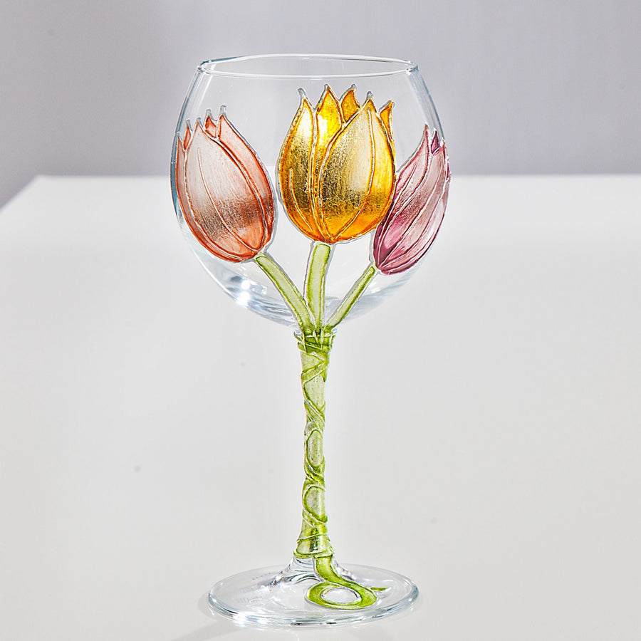 Hand-Gilded Tulips Wine Glass