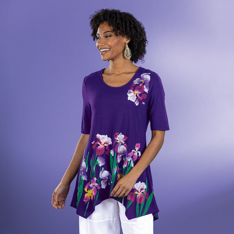 Hand-Painted Irises In Bloom Blouse
