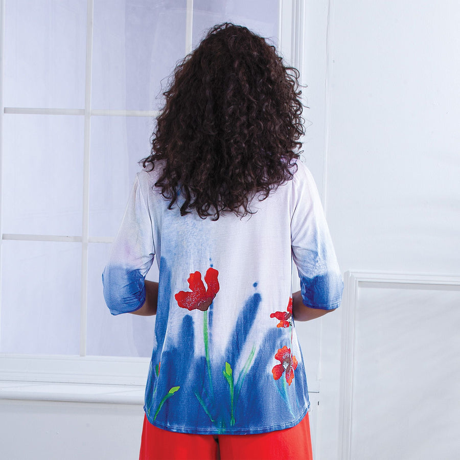 Hand-Painted Picking Poppies Blouse