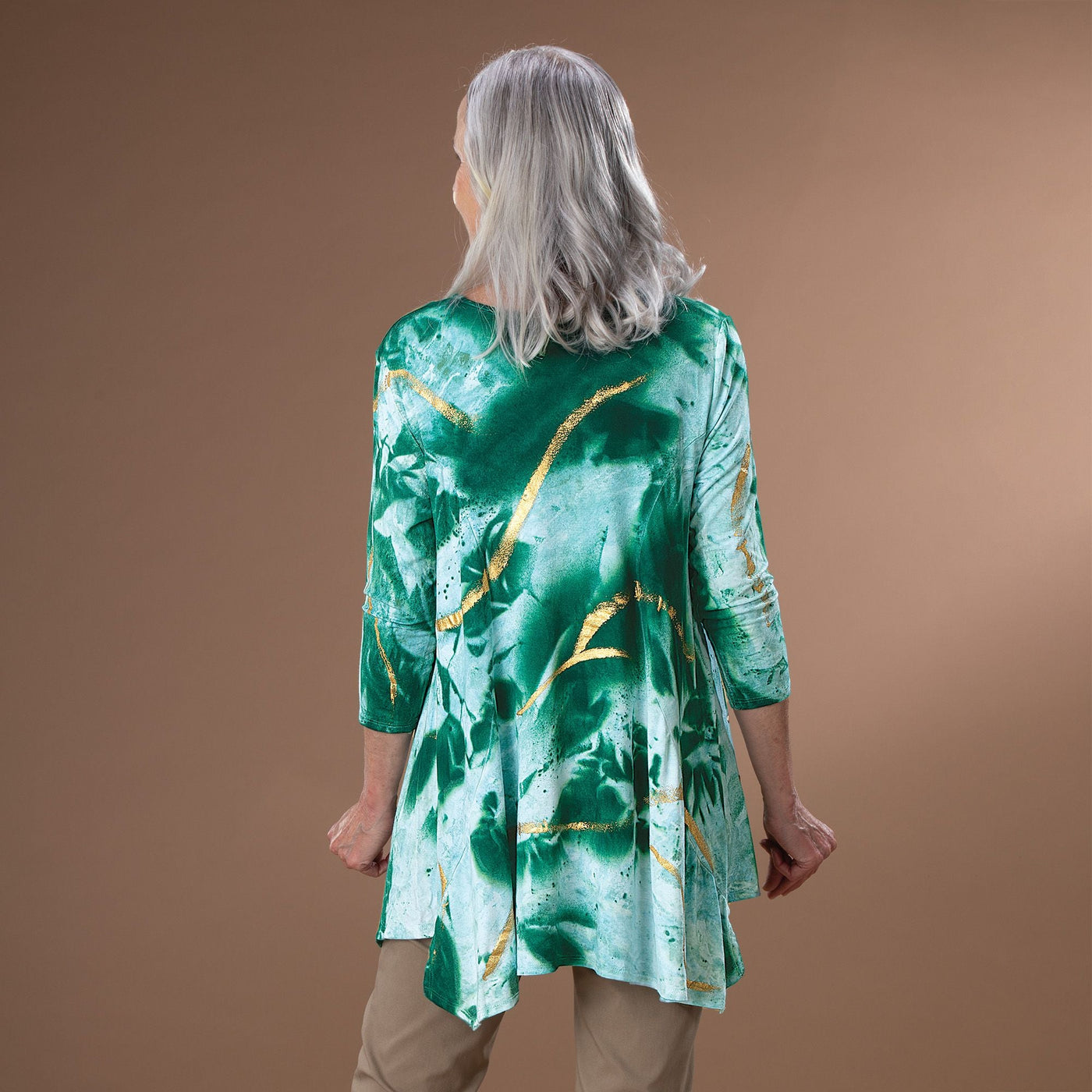Hand-Painted Green Marble Brush Strokes Blouse