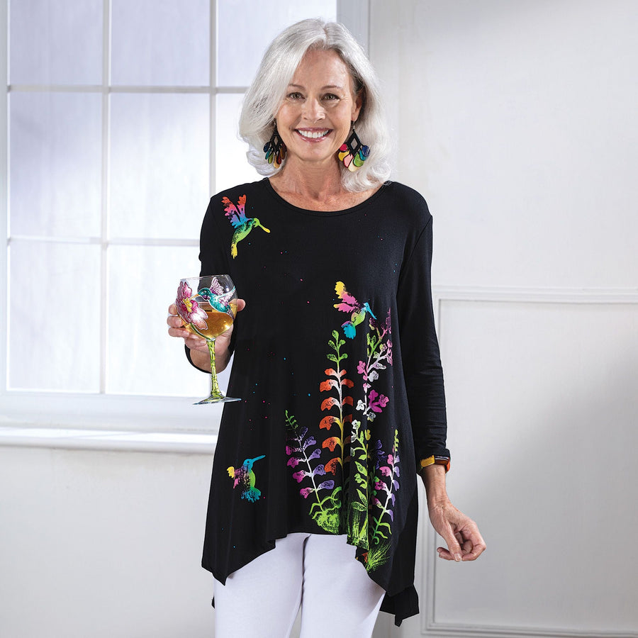 Hand-Painted Hummingbirds In Flight Blouse