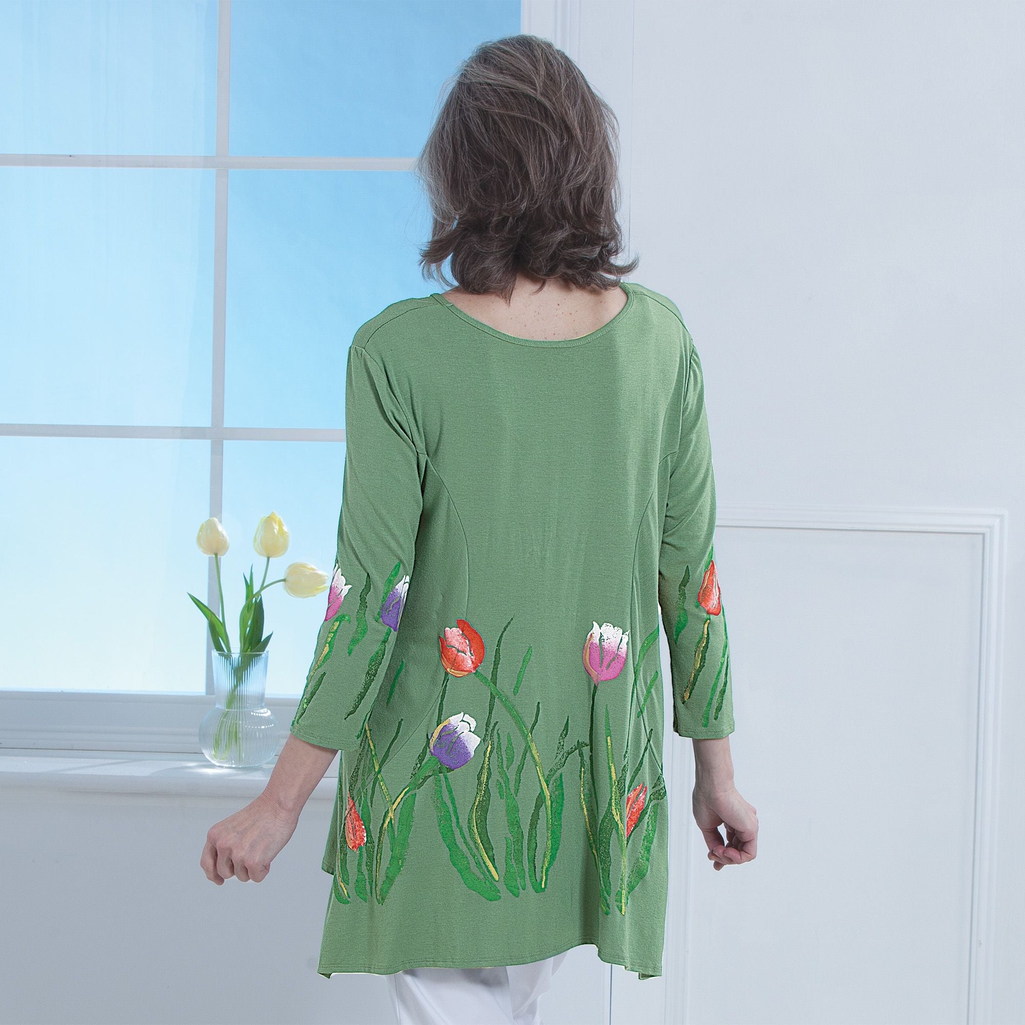 Hand-Painted Spring Tulips Blouse