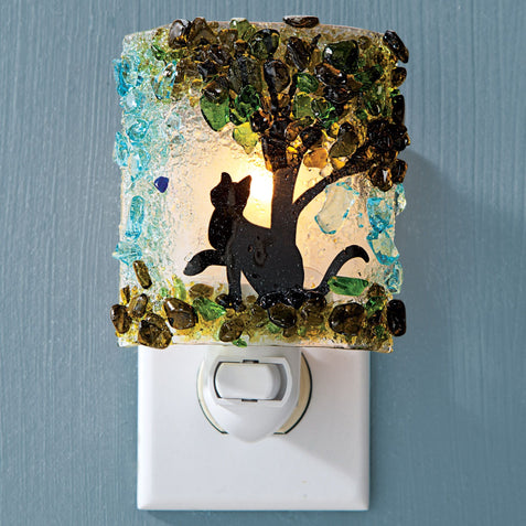 Kitty Cat Twins Black Tree Recycled Glass Artisan Night Light Nightlight Eco Gift Kitty Cat Twins Black Tree Recycled Glass Artisan Night Light Nightlight Eco Gift